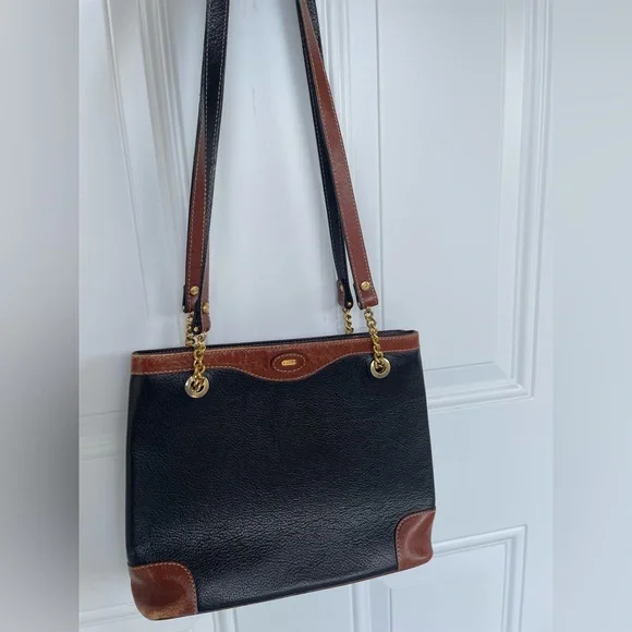 Women’s vintage Bally black and brown leather shoulder bag w/ chain and straps Vintage Bally Handbag - Etsy main image 4